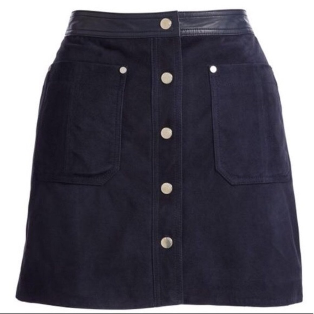 Rag & Bone Siggy Navy Suede Snap Front Skirt - image 2